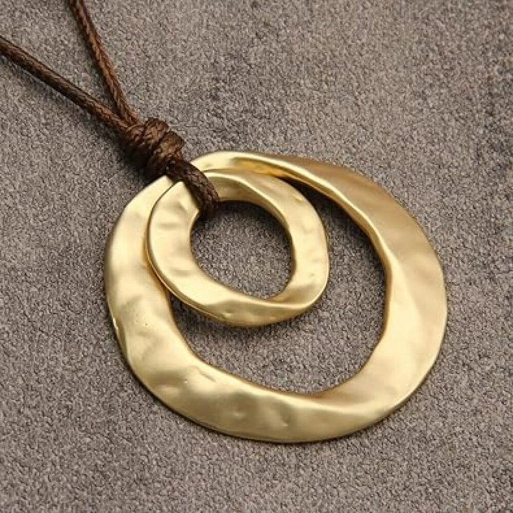 Boho Necklace Women Chunky Circle Necklace Layered Boho Circle Leather Choker‎